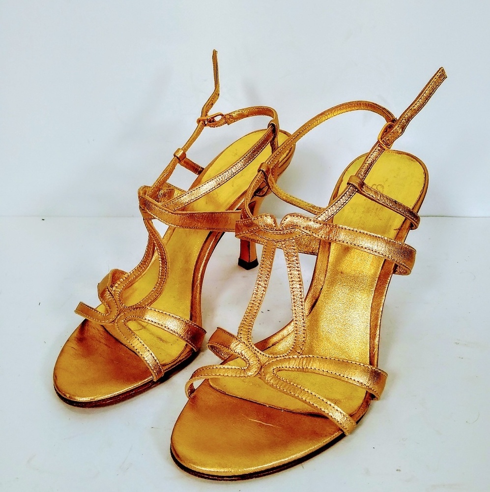 Gold Faconnable strappy open toed heels!